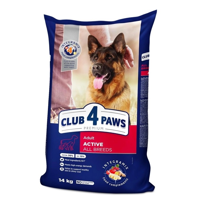 CLUB 4 PAWS ПРЕМІУМ «АКТИВ». ПОВНОРАЦІОННИЙ СУХИЙ КОРМ ДЛЯ ДОРОСЛИХ АКТИВНИХ СОБАК